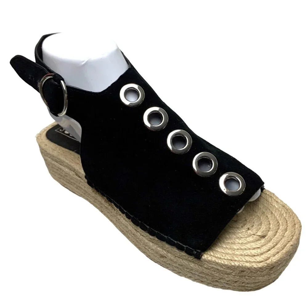 SOL SANA‎ Black Suede Jute Platform Slingback Espadrille Sandals **NWOB